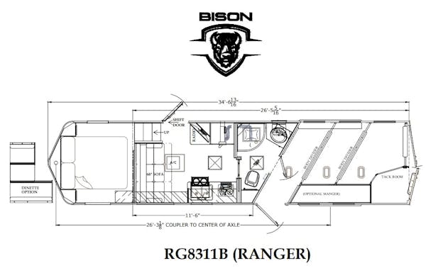 2023 Bison 26ft Ranger 3 Horse Trailer w  Living Quarters  RG8311B 