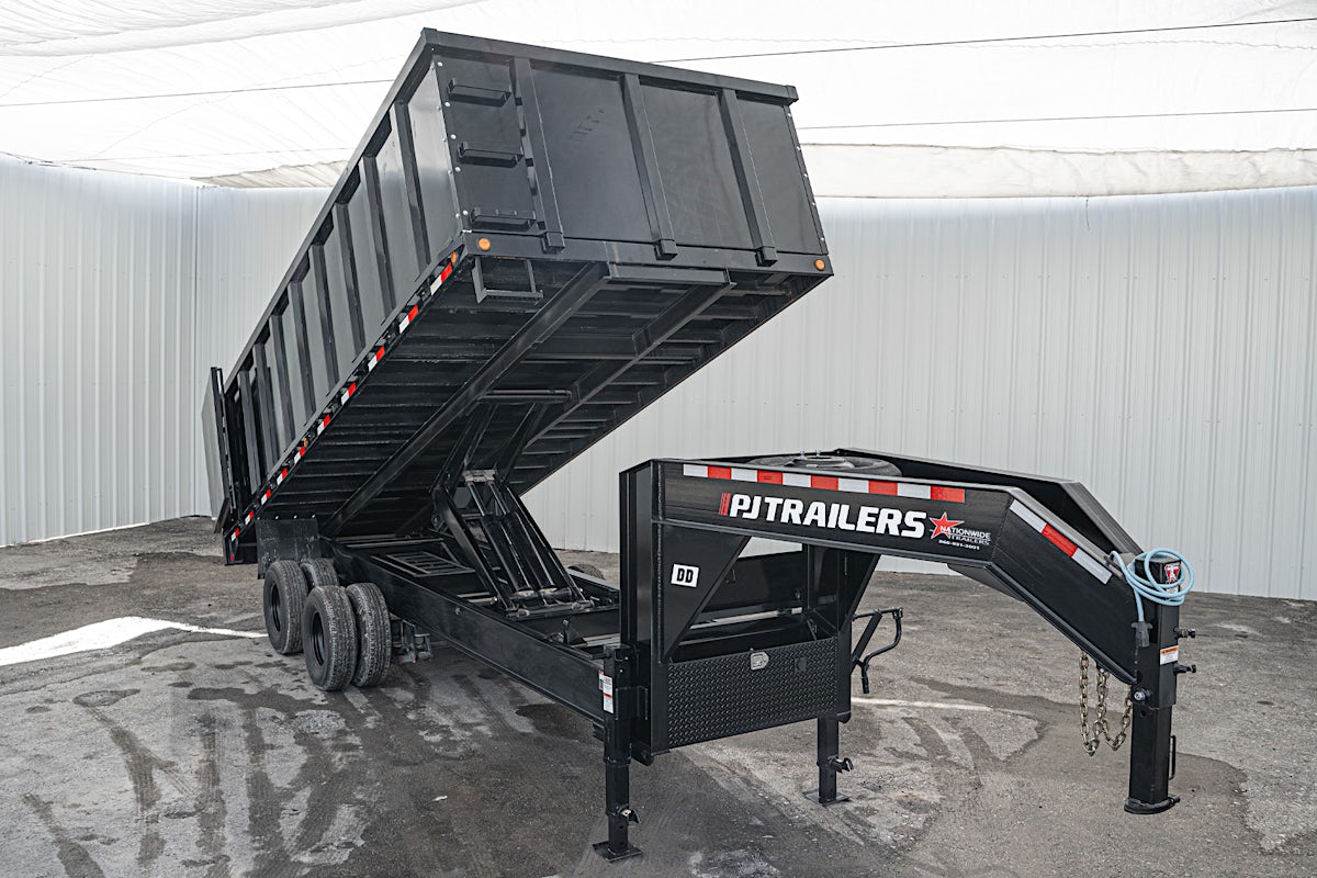 PJ Trailers 20'x96" Gooseneck Dual Dump Trailer w/ 4' Sides (DD) - Image 1