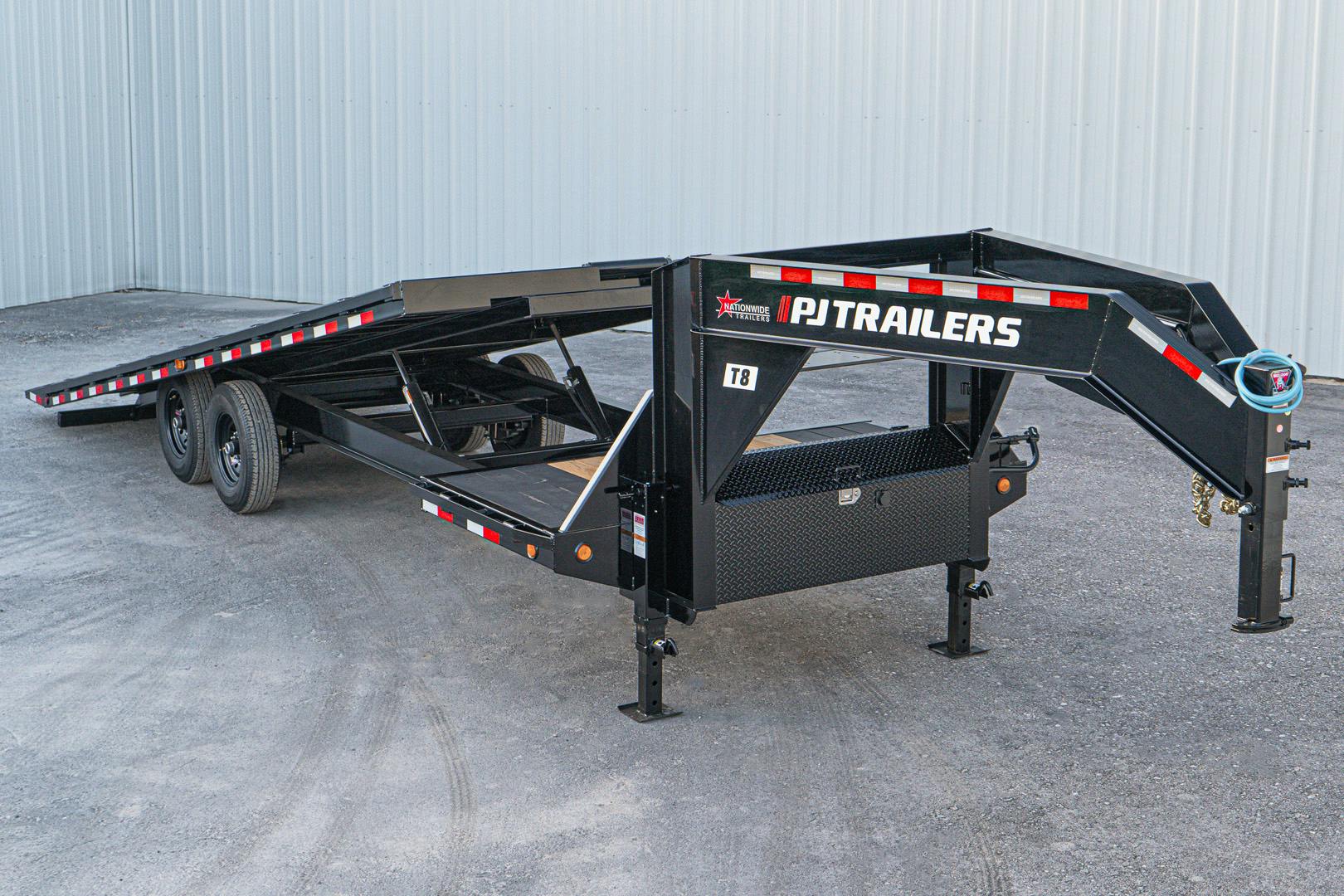 PJ Trailers 26'x102" Gooseneck Deckover Power Tilt Trailer (T8) - Image 2
