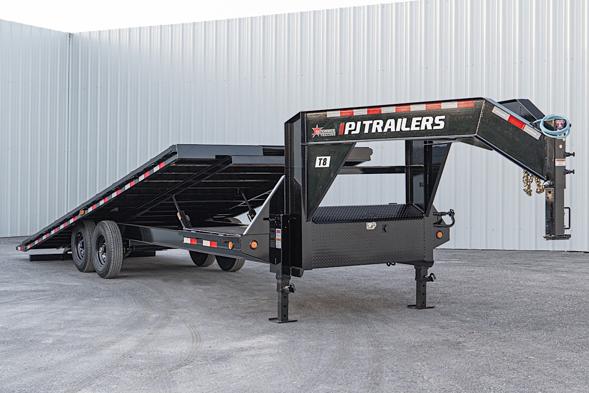 PJ Trailers 26'x102" Gooseneck Deckover Power Tilt Trailer (T8) - Image 1