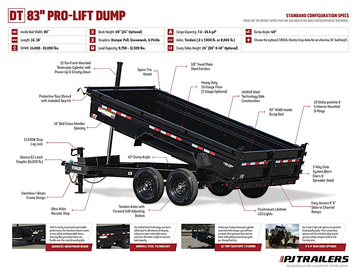 PJ Trailers 14'x83" Telescopic Dump Trailer w/ 2' Sides (DT) - Image 32