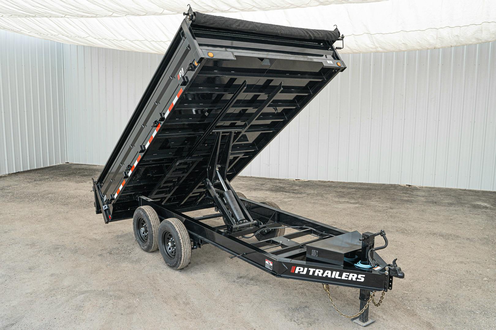 PJ Trailers 14'x96" Deckover Dump Trailer w/ 19" Fold-down Sides (D8) - Stock #87937 - Image 2 of 26