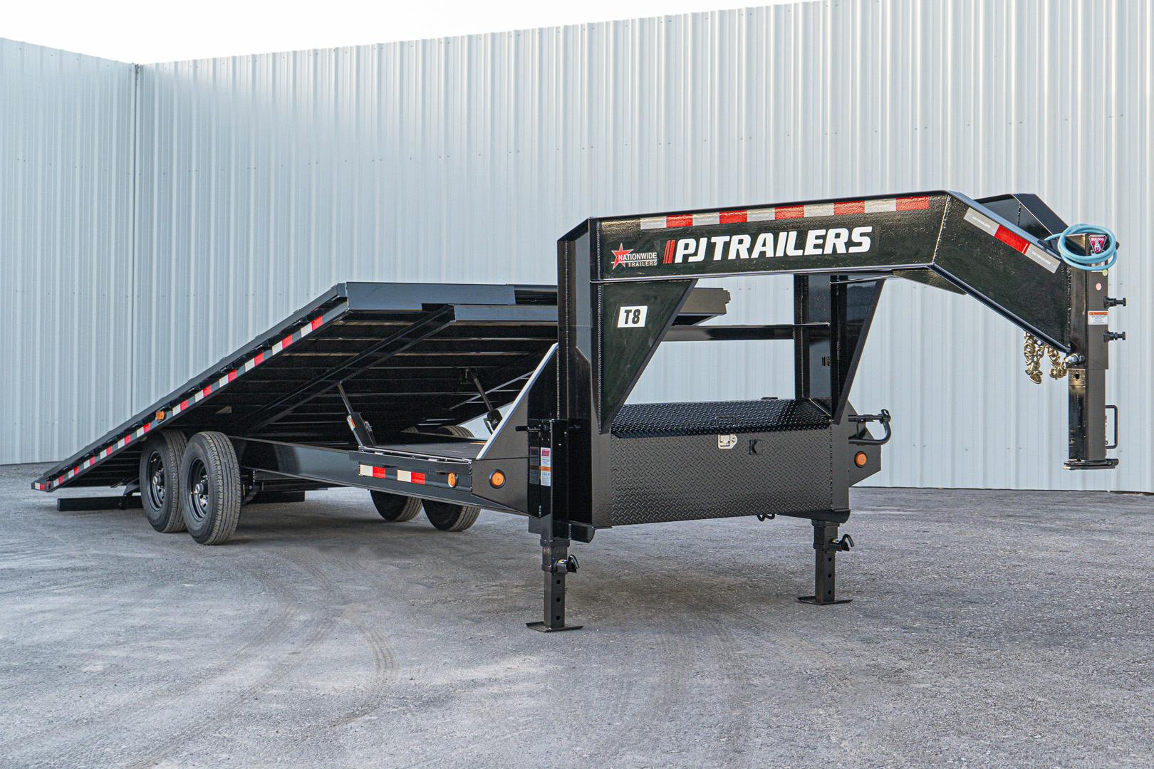 PJ Trailers 26'x102" Gooseneck Deckover Power Tilt Trailer (T8) - Stock #88135 - Image 1 of 23