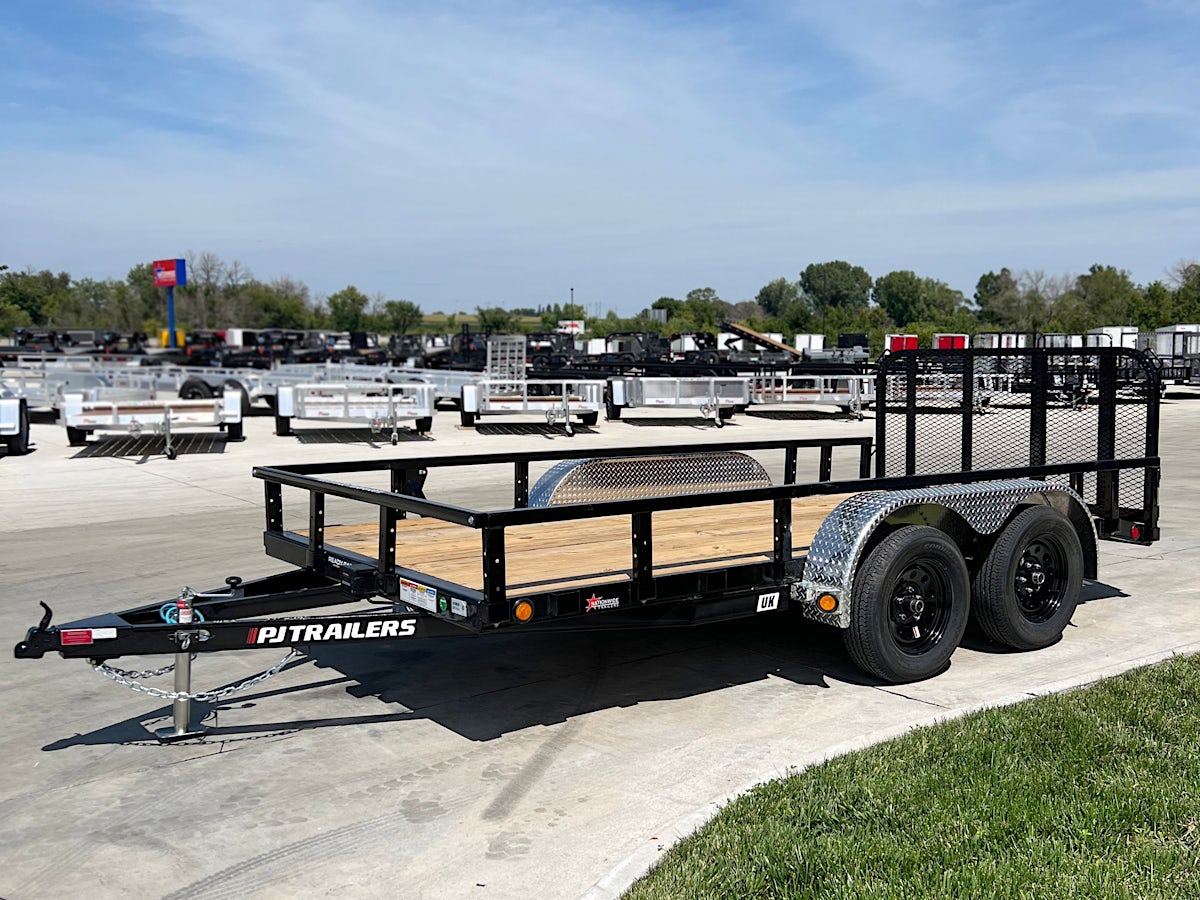 PJ Trailers 14'x77" Tandem Axle 4" Channel Utility Trailer (UK) - Stock #88242 - Image 1 of 8 PJ Trailers 14'x77" Tandem Axle 4" Channel Utility Trailer (UK) - Stock #88242 - Image 1 of 8