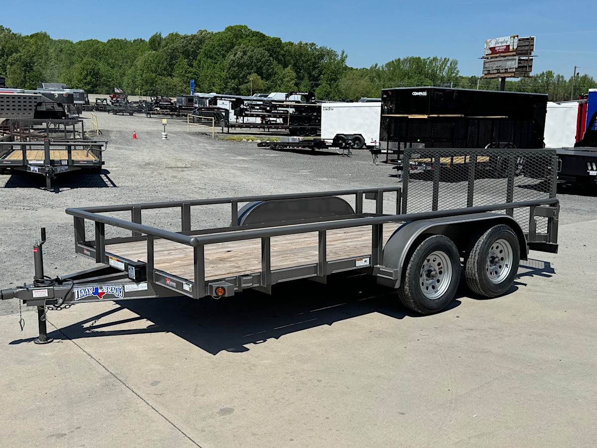 Texas Bragg 14'x83" Utility Trailer w/ 3' Gate & 2' Dovetail (U2) - Stock #88590 - Image 1 of 1 Texas Bragg 14'x83" Utility Trailer w/ 3' Gate & 2' Dovetail (U2) - Stock #88590 - Image 1 of 1