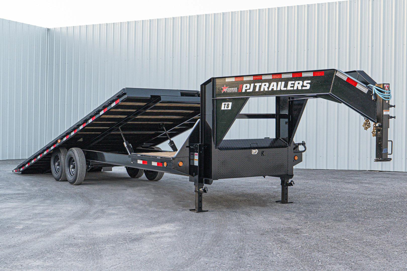PJ Trailers 26'x102" Gooseneck Deckover Power Tilt Trailer (T8) - Stock #88808 - Image 1 of 23