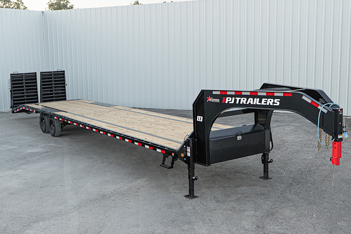PJ Trailers 40'x102" 18k Gooseneck Flatbed Trailer w/ Singles (LX) - Stock #89577 - Image 1 of 27 PJ Trailers 40'x102" 18k Gooseneck Flatbed Trailer w/ Singles (LX) - Stock #89577 - Image 1 of 27