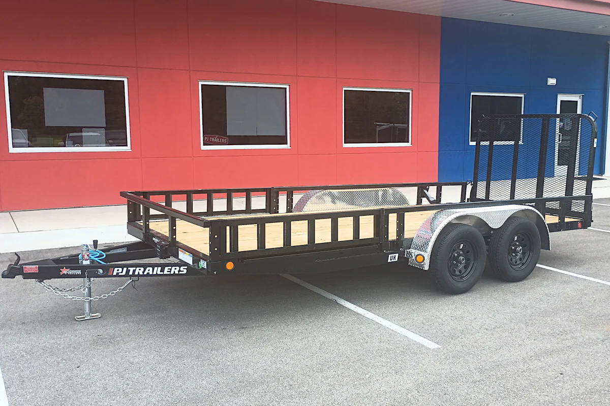 PJ Trailers 16'x77" Tandem Axle 4" Channel Utility Trailer (UK) - Stock #89807 - Image 1 of 7 PJ Trailers 16'x77" Tandem Axle 4" Channel Utility Trailer (UK) - Stock #89807 - Image 1 of 7