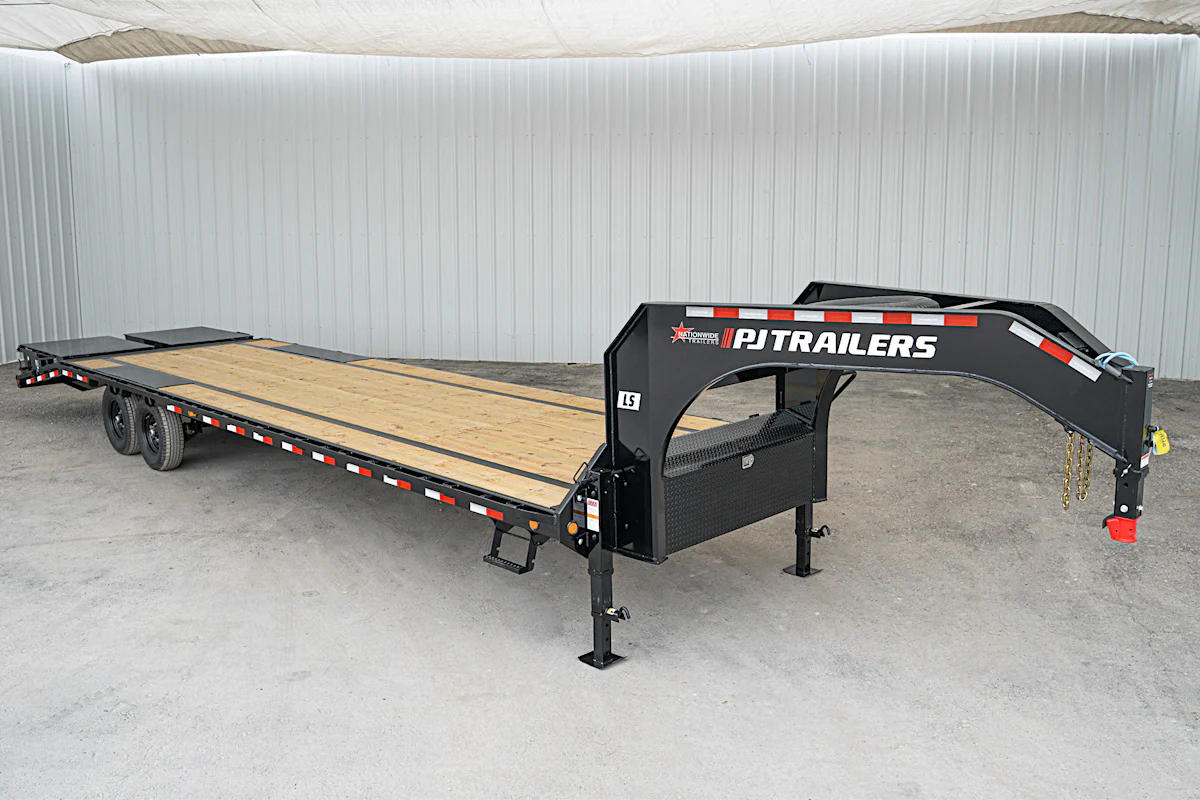 PJ Trailers 32'x102" Gooseneck Low Pro Flatbed Trailer w/ Singles (LS) - Stock #90042 - Image 1 of 16 PJ Trailers 32'x102" Gooseneck Low Pro Flatbed Trailer w/ Singles (LS) - Stock #90042 - Image 1 of 16