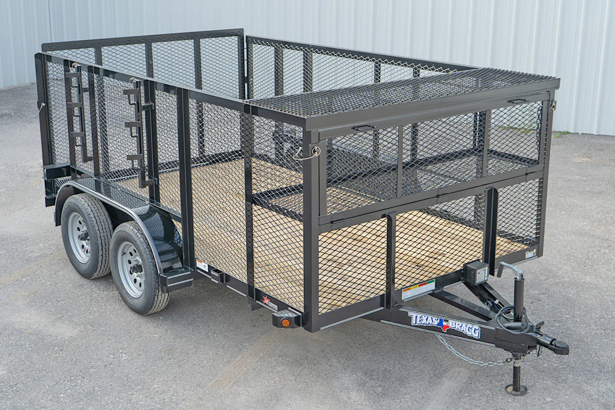 Texas Bragg 12'x83" Landscape Trailer w/ 4' Sides & 4' Gate (L2) - Stock #90266 - Image 1 of 15 Texas Bragg 12'x83" Landscape Trailer w/ 4' Sides & 4' Gate (L2) - Stock #90266 - Image 1 of 15