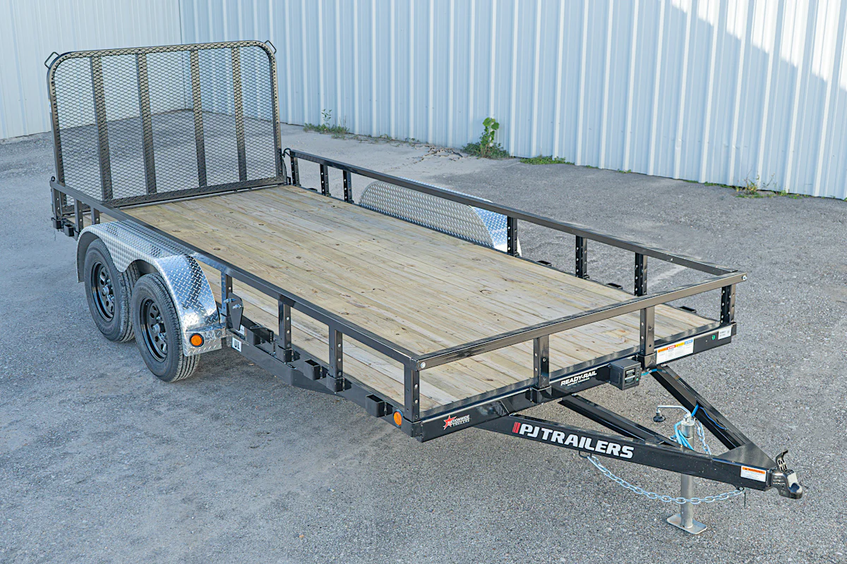 PJ Trailers 16'x83" Tandem Axle 4" Channel Utility Trailer (UL) - Stock #90959 - Image 1 of 13 PJ Trailers 16'x83" Tandem Axle 4" Channel Utility Trailer (UL) - Stock #90959 - Image 1 of 13