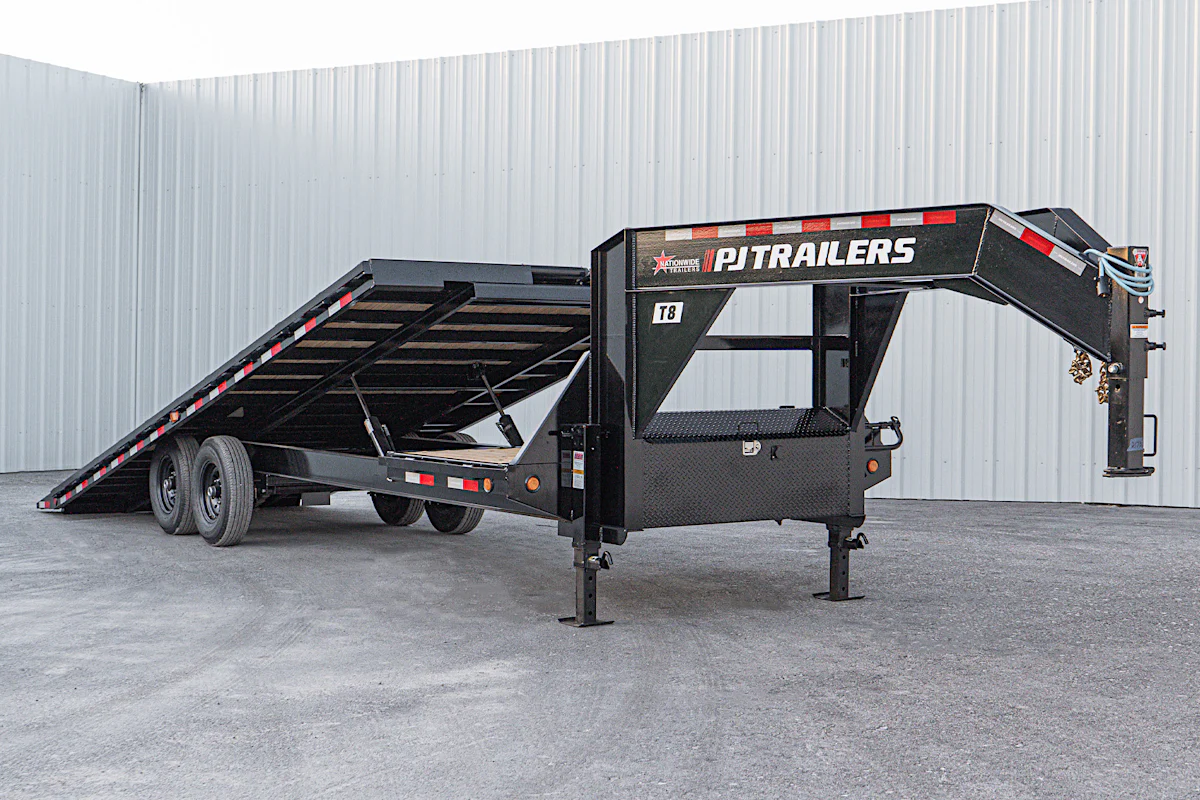 PJ Trailers 26'x102" Gooseneck Deckover Power Tilt Trailer (T8) - Stock #92158 - Image 1 of 23 PJ Trailers 26'x102" Gooseneck Deckover Power Tilt Trailer (T8) - Stock #92158 - Image 1 of 23