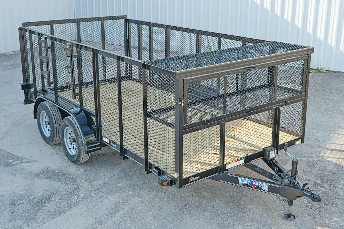 Texas Bragg 14'x83" Landscape Trailer w/ 4' Sides & 4' Gate (L2) - Stock #92193 - Image 1 of 10 Texas Bragg 14'x83" Landscape Trailer w/ 4' Sides & 4' Gate (L2) - Stock #92193 - Image 1 of 10