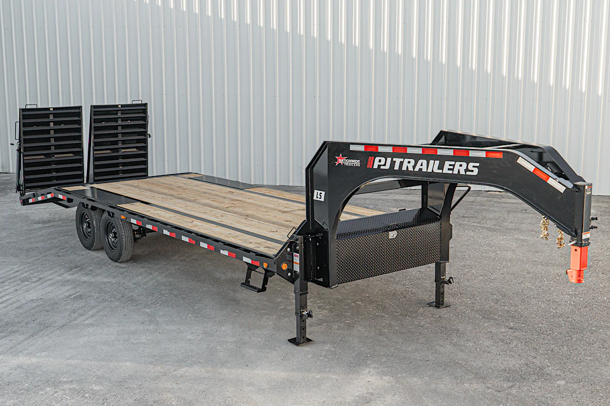 PJ Trailers 25'x102" Gooseneck Low Pro Flatbed Trailer w/ Singles (LS) - Stock #92729 - Image 1 of 27 PJ Trailers 25'x102" Gooseneck Low Pro Flatbed Trailer w/ Singles (LS) - Stock #92729 - Image 1 of 27
